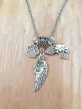 Handmade Tibetan Silver Pet Memorial Necklace Rainbow Bridge Chain 22"